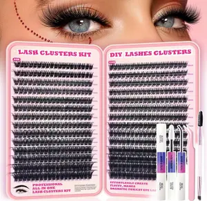 518pcs Fluffy Lash Clusters Kit Manga Eyelash Clusters 10-18mm 80D 100D DIY Lashes Cluster Eyelash Extensions Kit Individual D Curl False Eyelashes with Bond Seal Tweezers Brush