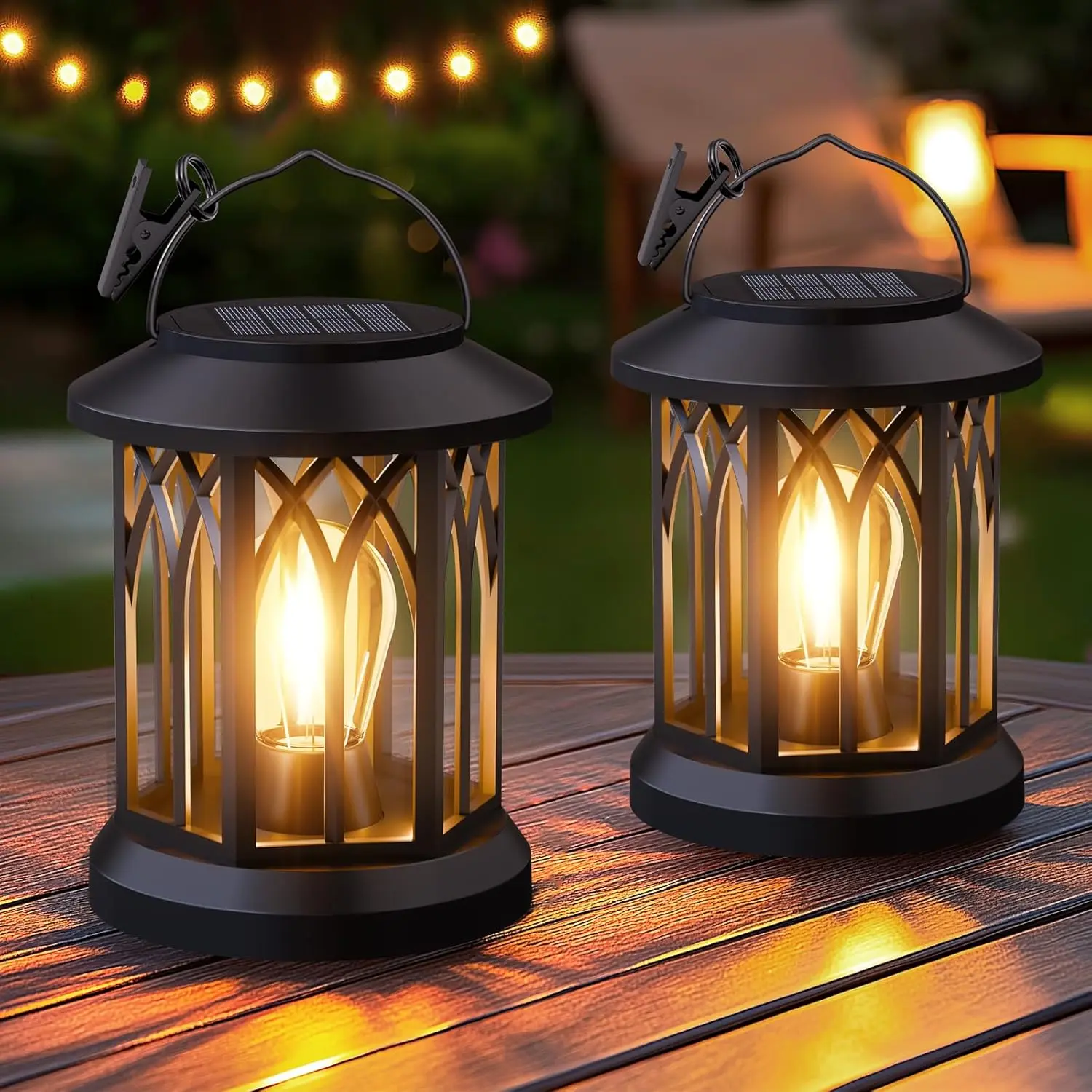 KOOPER Hanging Solar Lanterns Outdoor Waterproof - Lanterns Decorative Outdoor Patio Decor with Clip Solar Lantern for Outside - Outdoor Lanterns for Patio Garden Waterproof Gifts for Women Mom Family