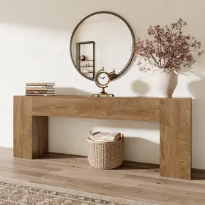 86-Inch Extra Long Console Table for Entryway, Wooden Behind Couch Table Narrow, Farmhouse Entrance Table for Hallway Living Room Apartment, Natural Oak Brown