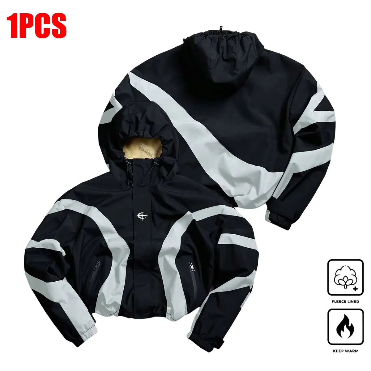 Men's Fleece-Lined Long Sleeve Hooded Jacket - Warm Menswear Activewear Sportswear Outdoor Coat with Zippered Pockets, Hood Drawstring, Suitable for Casual, Athletic Activities in Autumn/Winter, Tops, Colorblock, Jackets, Stylish