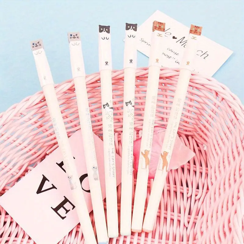 3/6pcs cat design gel pen ink pen pack letter 0.38mm full needle tube student uncap cute creative stationery office gel pen Funny Work Pens Funny Teacher Pens