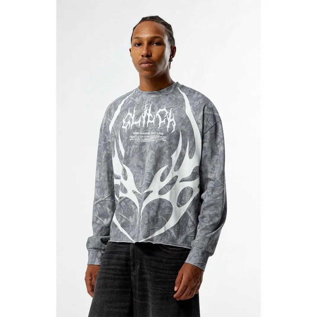 Pacsun Men's Glitch Camo Cropped Long Sleeve T-Shirt