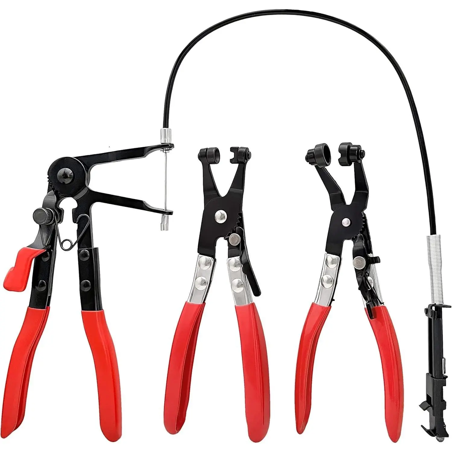 3PCS Hose Clamp Pliers, Long Reach Hose Clamp Tool Remover for Water Hose and Automotive Coolant Radiator Heater with Flexible Wire Long Reach Hose Clamp and Flat Band Pliers