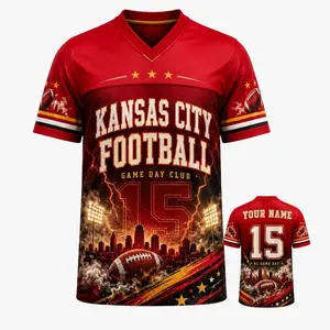 Kansas City Football Jersey 3D, Hybrid Mesh V-Neck Custom Name Game Day Shirt XDT