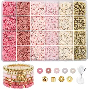 Polymer Clay Beads Kit for DIY  with Elastic Cord, Colorful Flat Heishi Beads and Spacer Pieces - Ideal for Friendship Bracelet & Necklace Making ()