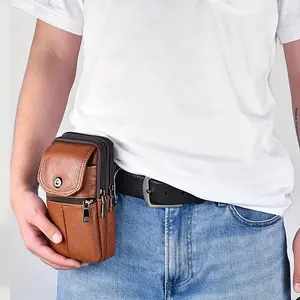 Leather Vertical Holster Belt Clip Pouch with Card Slots for iPhone Compatible Men's Hip Bum Pack Pouch