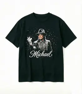 Michael Jackson King of Pop Rhinestone-Style Graphic Cotton Tee vintage clothing sturdy blue shirt summer good short-sleeve tops women black t-shirt