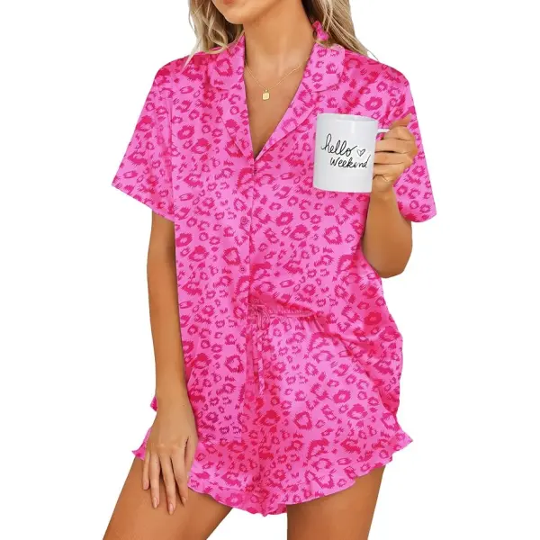 Ekouaer Women's Silky Satin Pajama Set, Lightweight 2-Piece Sleepwear with Short Sleeve Button Down Top and Ruffle Shorts, Nightwear, Style, Breathable, Plaid, Pj Sets For Women, Two Piece