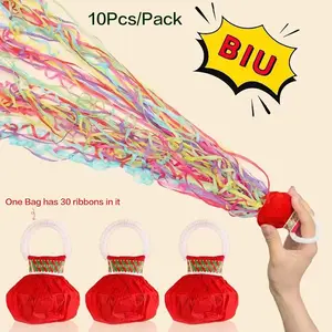 10Pcs Party Supplies Decoration Wedding Celebration Hand Throw Ribbon Spray Random Color Bars Stream Fireworks Bouquet Atmosphere Prop New Year Valentine's Day Birthday Gift