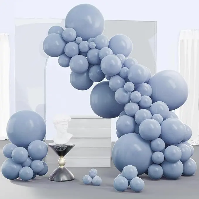 PartyWoo Thick Rubber Round Balloon Arch Kit - 140 Colored Balloons (18/12/10/5 in), Boho Dusty Blue/Dusty Purple/Muted Lavender, Long-Lasting Arch Decor for Happy Birthday, Baby Shower Blue-F16