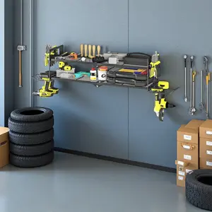 Heavy Duty Power Tool Organizer Wall Mount for Drill and Cordless Tools 2 Layers 4 Slots Garage Workshop Pegboard Rack 49.21"D x 10.04"W x 9.45"H