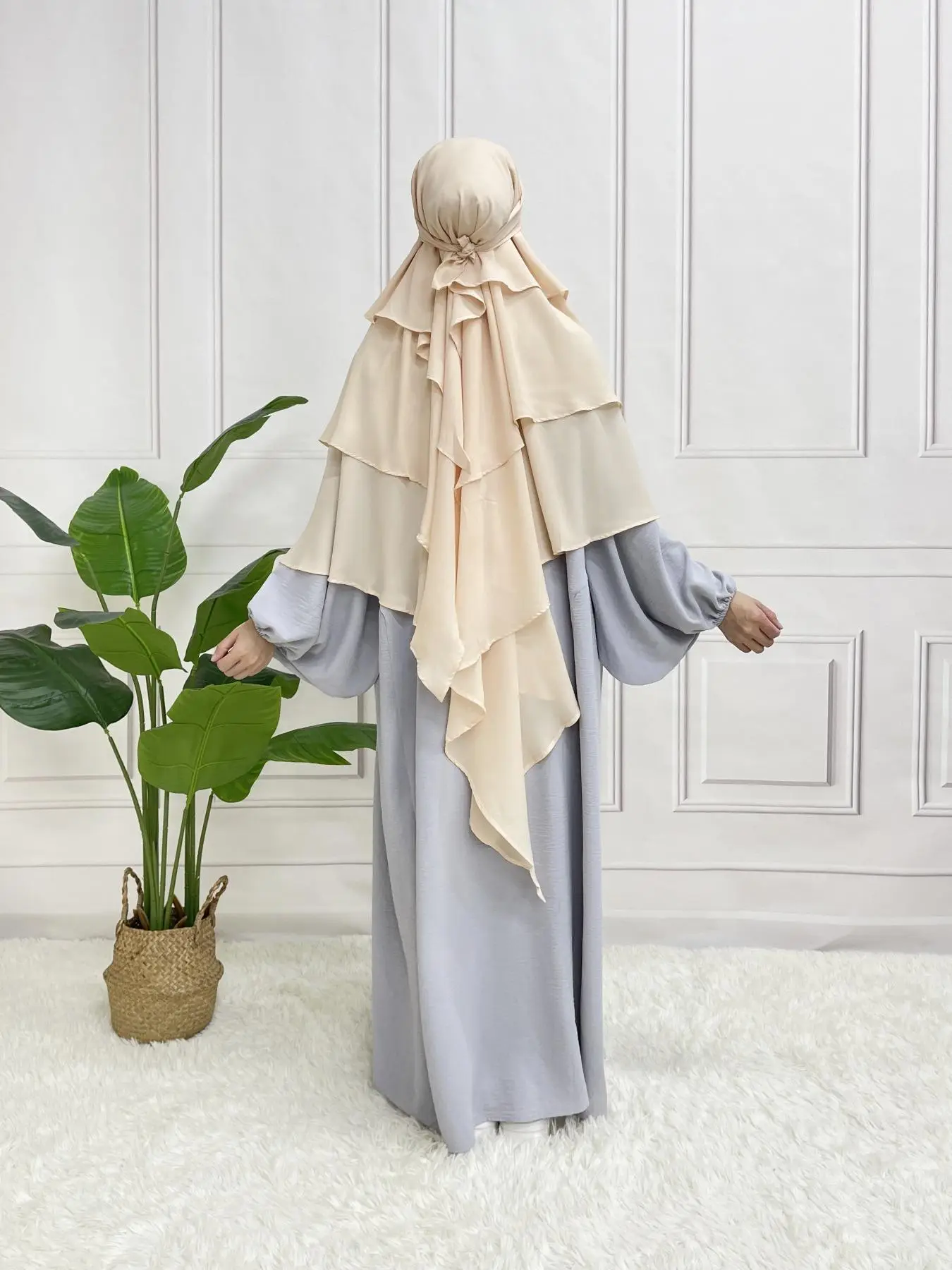 Women's Solid Simple Matching Tiered Layer Khimar, Simple 2024 Modest Khimar for Daily, Matching Soft Khimar, 2024 Trendy Arabic Clothing Accessories