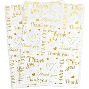 100 Sheets  Thank You Tissue Paper Bulk,Wte with Golden Thank You Tissue Paper for Small Business,Packaging, Bags,14 x 20 Inch ()