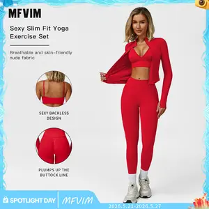 Women's Solid Criss Cross Crop Tank Top & High Waist Leggings & Zip Up Crop Jacket Tracksuit Set by MFVIM - Breathable Comfortable Outfits for Yoga, Gym, Workouts, Running, Yoga Wear, Workout Gym Clothing, Gym Sportswear, Casual Activewear SpringStatement