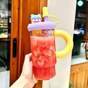 Fashionable Ppsu Plastic Tea Cup, Large Capacity with Handle Straw, Cartoon Design, Leak-Proof, Ideal for Fitness, Travel, Home Office