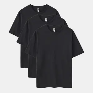 Solid All Black 3-Pack Crew Neck swear Top,Men's and Women's Round-Neck T-Shirts