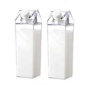 1 Count Square Milk Cup Rotatable Sealed Storage Bottle, Juice Drink Dispenser, Drinkware, Ideal for Freshness & Convenience, Kitchen Tool Clear Milk Carton Water Bottle 1000 ml/ 34 Oz Portable Container Reusable Plastic Milk Bottles for Juice