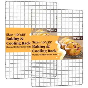 Cooling Racks for Cooking and Baking - 2 PCS 10" x 15" Grid Wire Baking Rack for Oven Cooking, Baking, Grilling, Roasting -Dishwasher Safe Bacon Rack- Fits Jelly Roll Cookie Sheet Pan