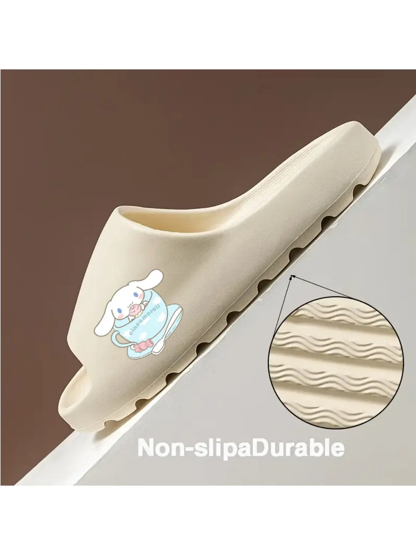 Cinnamoroll in Blue Cloud Cup with Pink Cupcake and Candy Coconut Slippers for Women and Girls Adorable Sanrio Character Summer Beach Shoes Soft Non-slip Indoor Outdoor Slippers