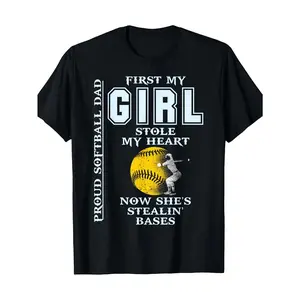 Softball Dad Graphic Tee - 100% Cotton Men's Short Sleeve Crew Neck T-Shirt | Casual Summer Comfort Wear | Perfect Gift for Sports Fans | 'First My Girl Stole My Heart' Design with Baseball Player Art