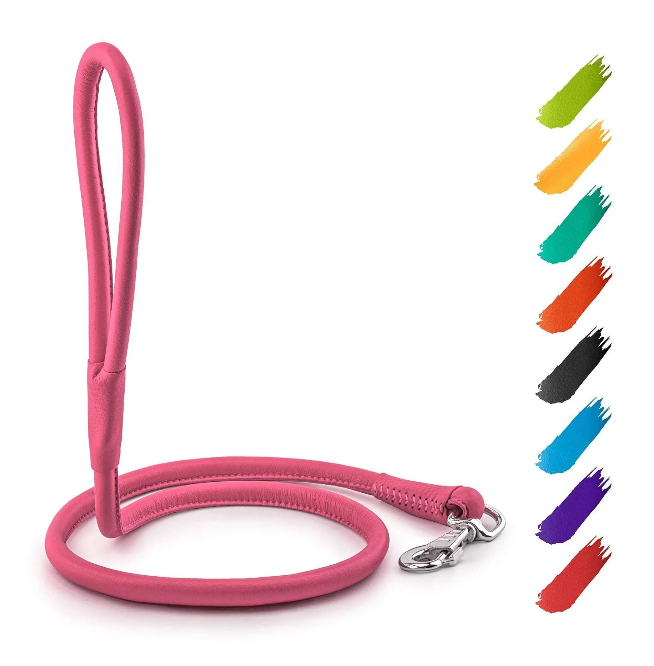 Leather Dog Leash 4ft x 0.5in - Heavy Duty Dog Leash for Walking, Training & Running - Pink Leather Leash for Small, Medium, Large Dogs Waudog