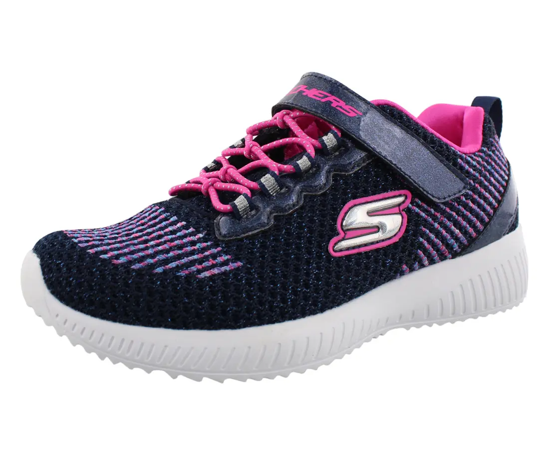 Skechers Squad PS Girls' Slip-On Casual Knit Sneakers with Bungee Laces and an Adjustable Velcro Strap, Casual Kid's Sneakers, Cute Kid's Sneakers