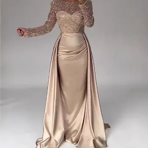 Women’s Banquet Long-Sleeve Elegant Socialite Host Queen Sequin Evening Dress Formal Womenswear