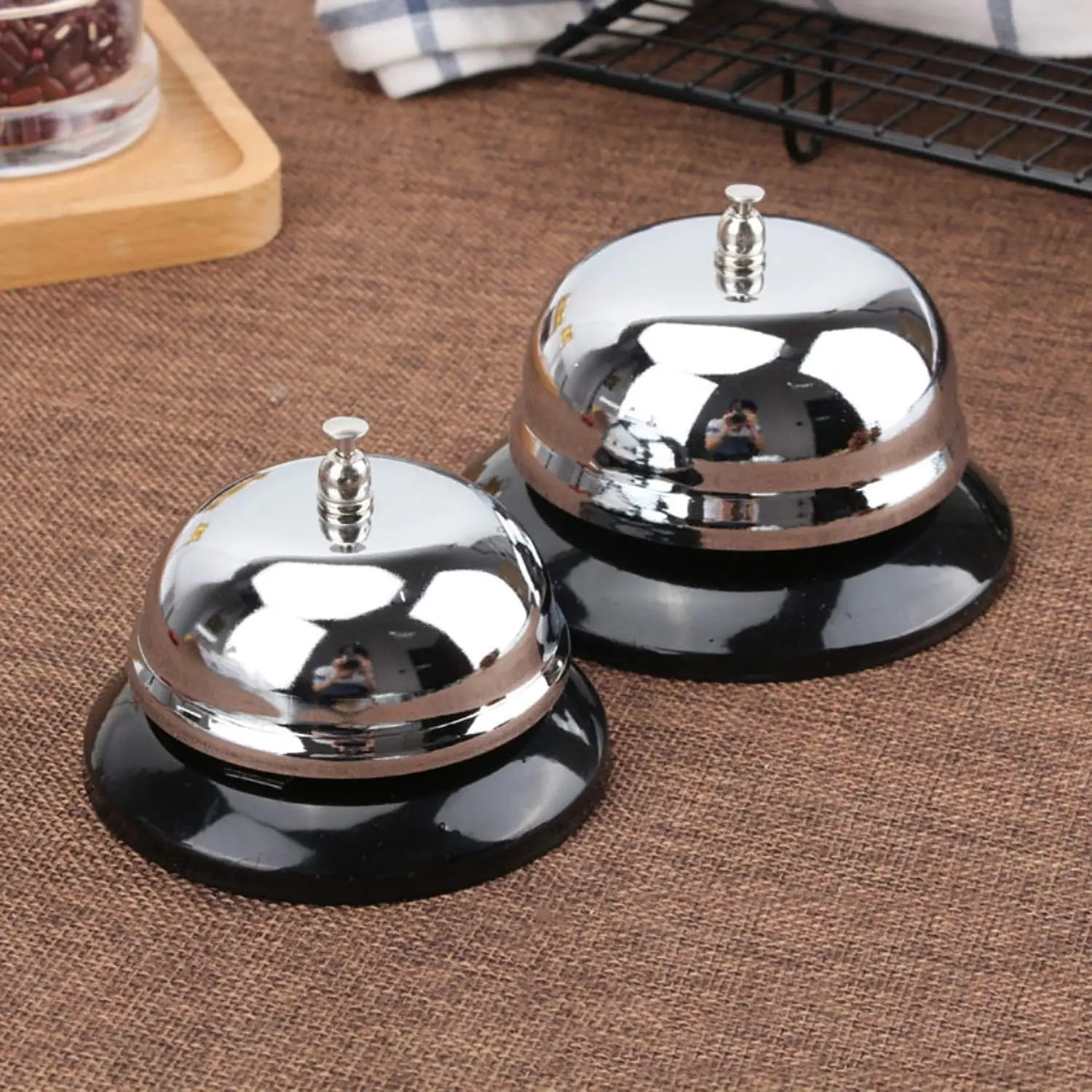 Call Bell 2 Packs 3.3 Inch Diameter with Metal Anti Rust Construction Desk Bell for Hotels Schools Restaurants Reception Areas Hospitals Warehouses Silver