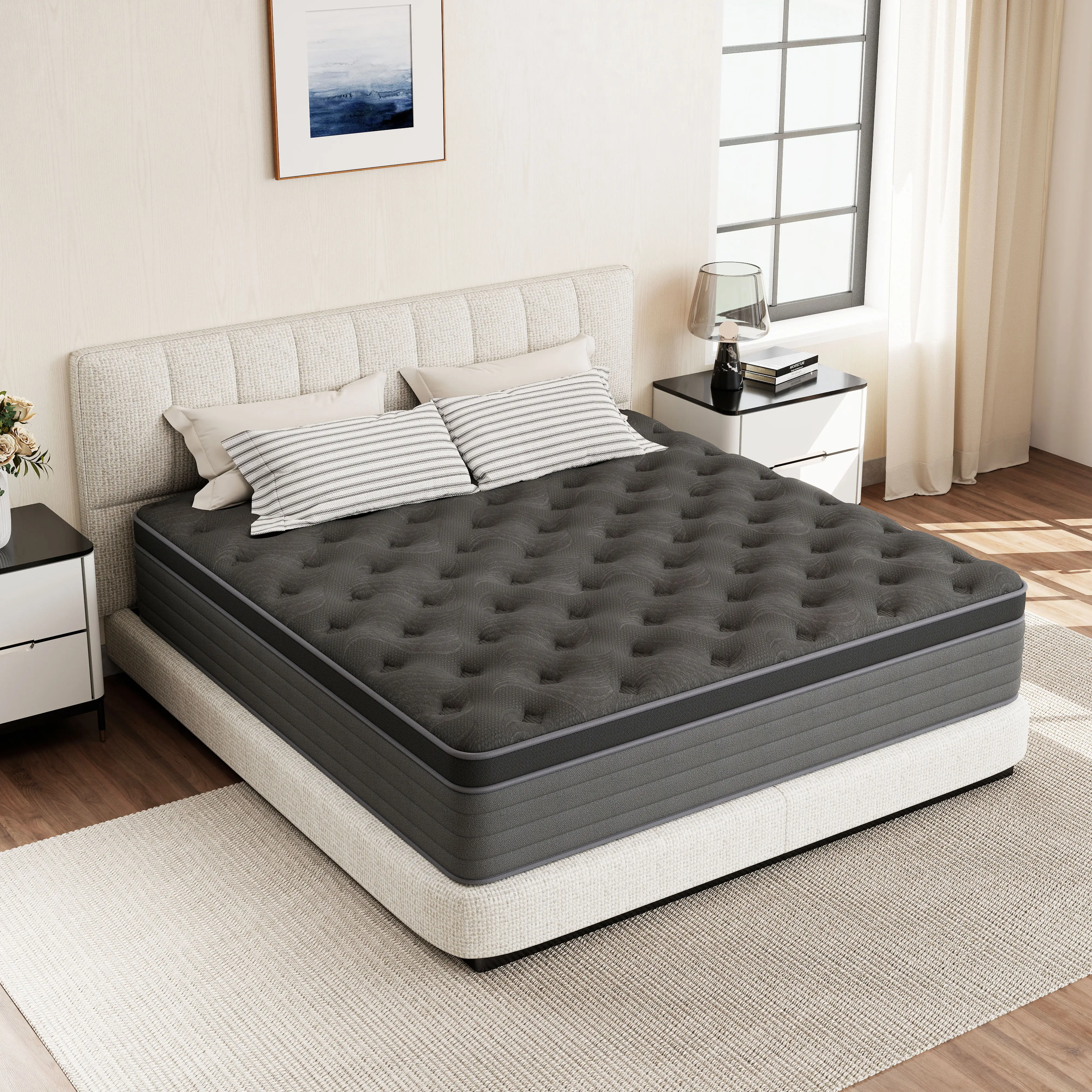 【summergarden】12"14" Twin Full Queen King Size Mattress in a Box Hybrid Pocket Spring Memory Foam, Medium Firm Ergonomic Mattress