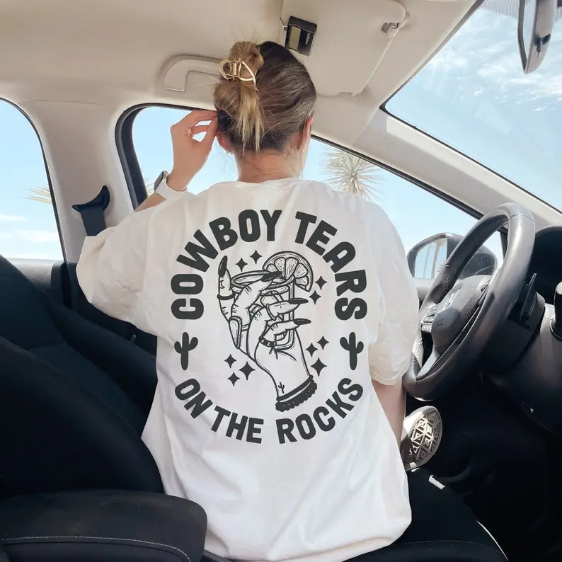Oversized Graphic Cowboys T Shirt Trendy Country Concert Tee Tequila Shot Western Shirt Cute Cowboy Tears Shirt Vintage  sweater