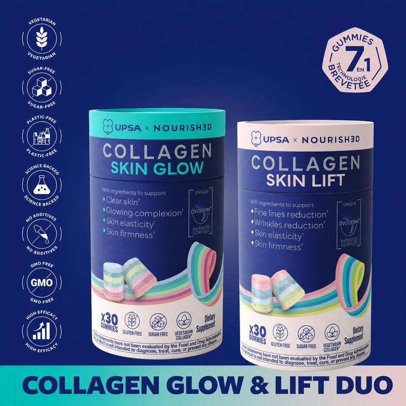 UPSA Gummies Collagen Skin Glow & Lift Duo - Vegetarian Collagen Gummies with Ovoderm for Clear, Glowing & Smoother & Lifted-Looking Skin, Science Backed, Sugar-free, Collagen for Women