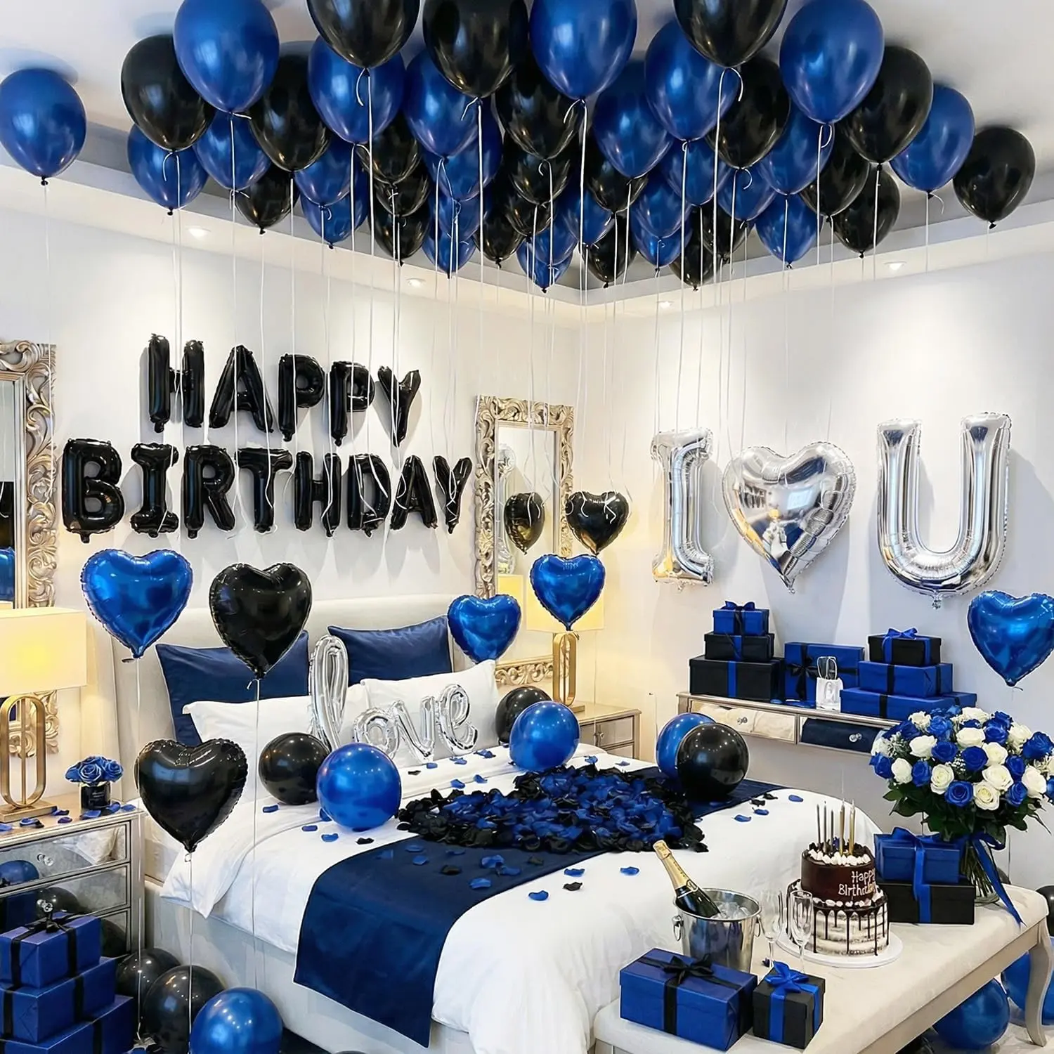 663pcs Blue Balloons, Happy Birthday Letter Banner, Silver Color Balloons, Party Decor, Anniversary, Valentine's Day, Balloon Party Supplies