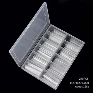 240-Piece Set of Transparent Clear Long Square Nail Tips, Full Cover Acrylic False Nails with Glossy Finish and Pure Color Design for Nail Art Extensions - Natural Look and Easy to Apply