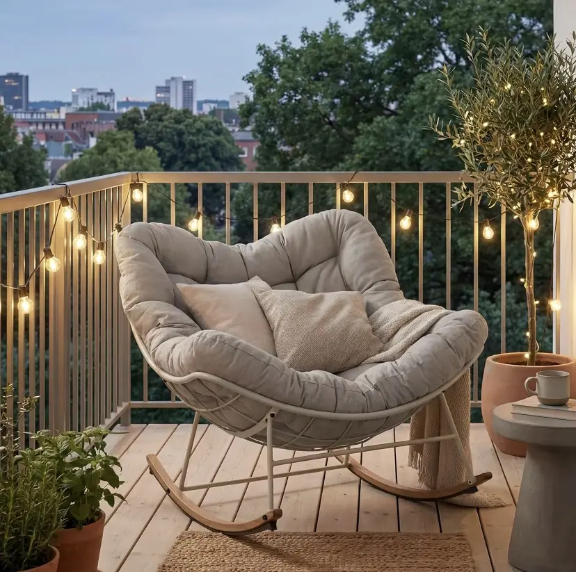 Oversized Rocking Chair with Cushion - Indoor/Outdoor Lounge Rocker, Beige