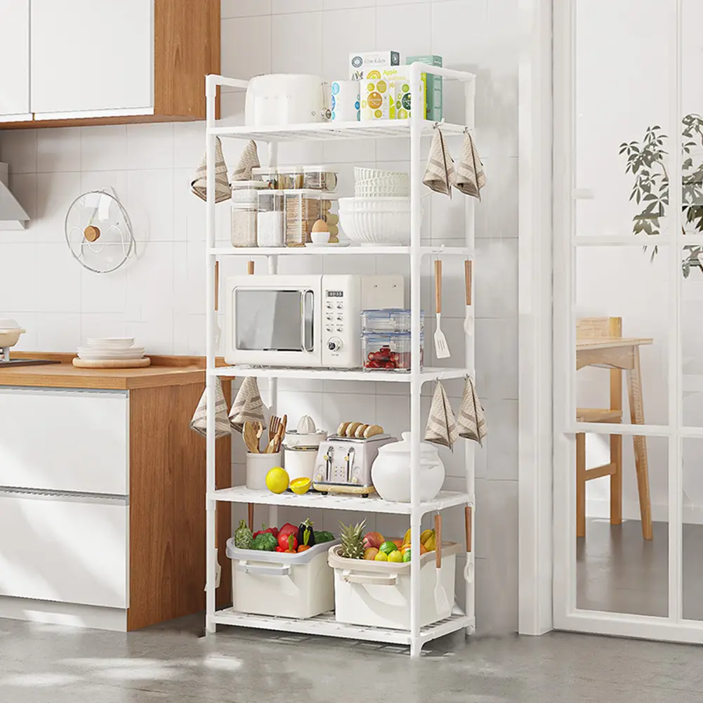 5-Layer Heavy-Duty Adjustable Polypropylene (PP) Plastic Floor Storage Shelf Rack, Floor Type, 66lbs Max 66 lbs Capacity, 1470.00x5050.00x270.00mm, Easy-Installation Organizer for Kitchen, Garage, Bathroom
