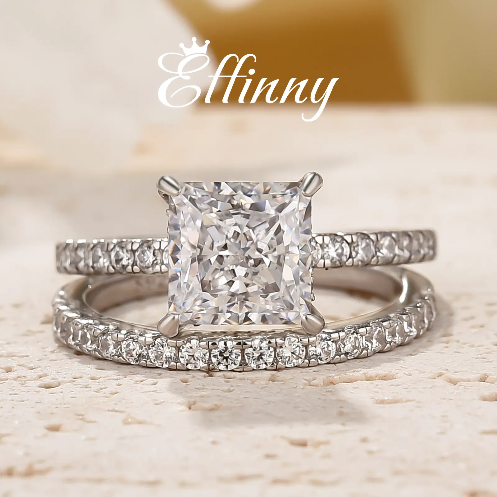 Effinny 2.0ct Elegant Princess Cut Wedding Ring Set For Women,5A Grade Cubic Zirconia Bridal Set in 925 Sterling Silver,Anniversary Ring for Women Outdoorfun, Engagement