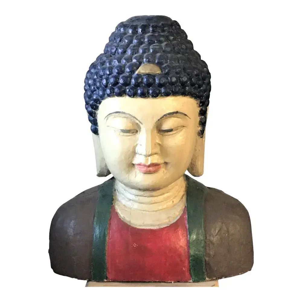 Vintage Chinese Wooden Buddha Head