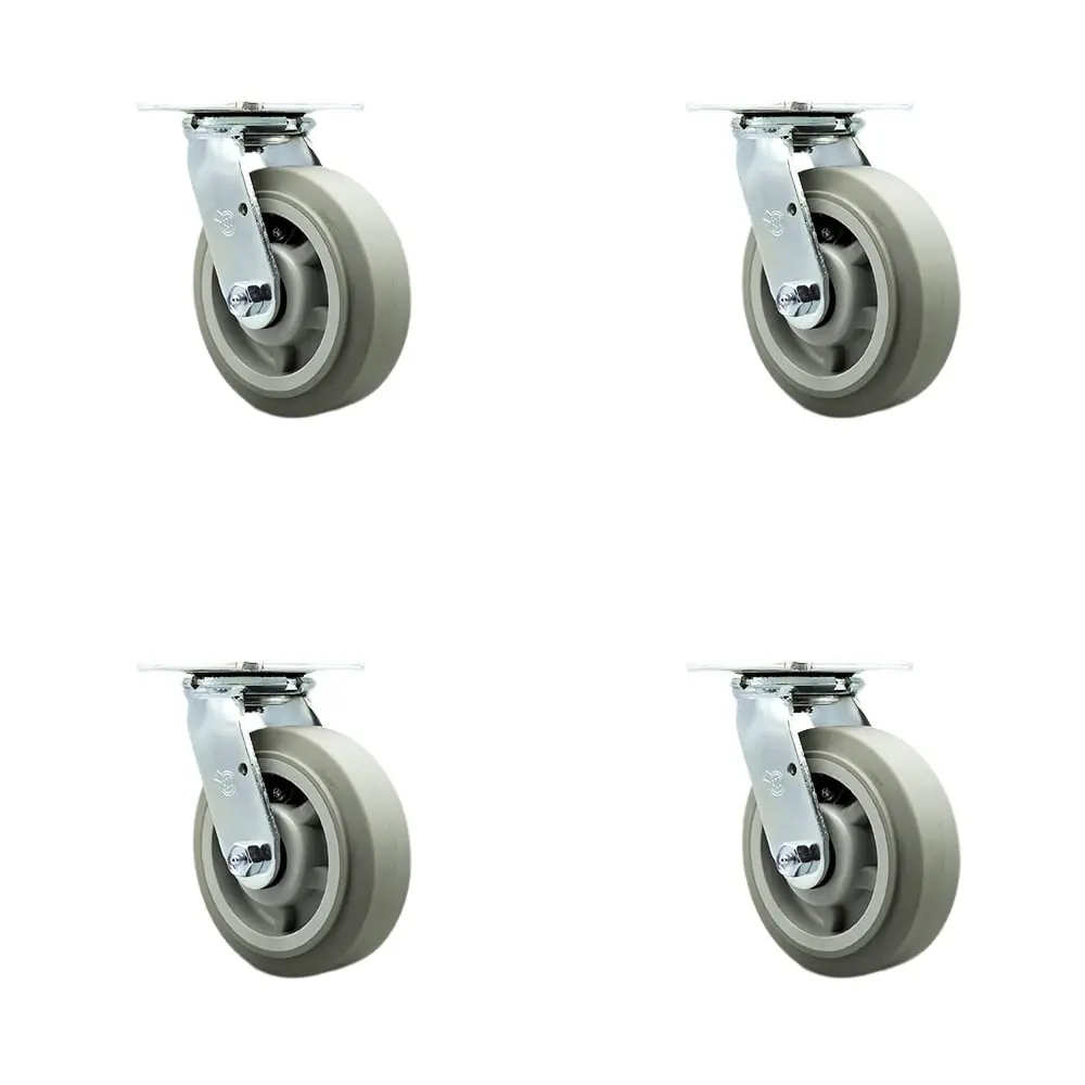 Service Caster SCC-30CS620-TPRBF-4 Heavy Duty Swivel Casters (Set of 4), 6 in. Non-Marring TPR Flat Tread Wheels, Double Ball Bearing Heat Treated Raceways, 2000 lbs Total Capacity for Dollies/Carts, Food Service Carts, Industrial & Commercial Equipment