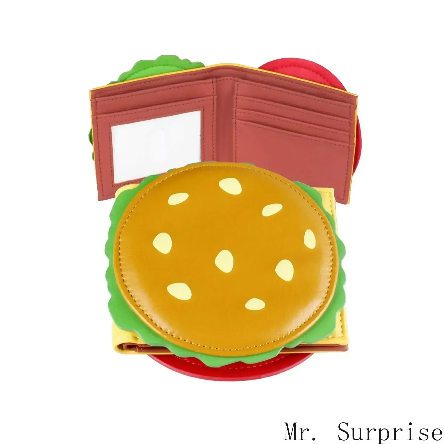 Unisex Durable PU Leather Bifold Wallet - Cute Hamburger-Shaped Colorblock Card Holder, Fashion Casual Money Bag, Versatile Daily & Sports Accessory, Sports Use