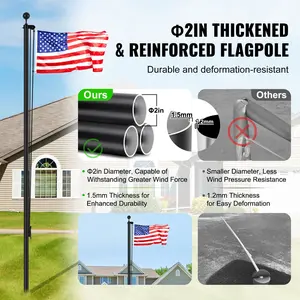 Father's Day Gift VEVOR 30FT Detachable Flagpole Kit Heavy Duty Aluminum Flag Pole American Black