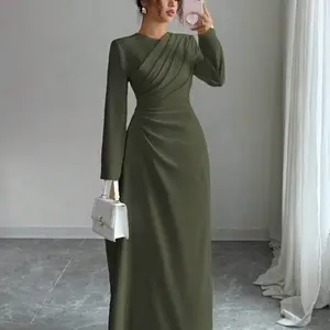 Elegant Olive Green Maxi Dress Long Sleeve