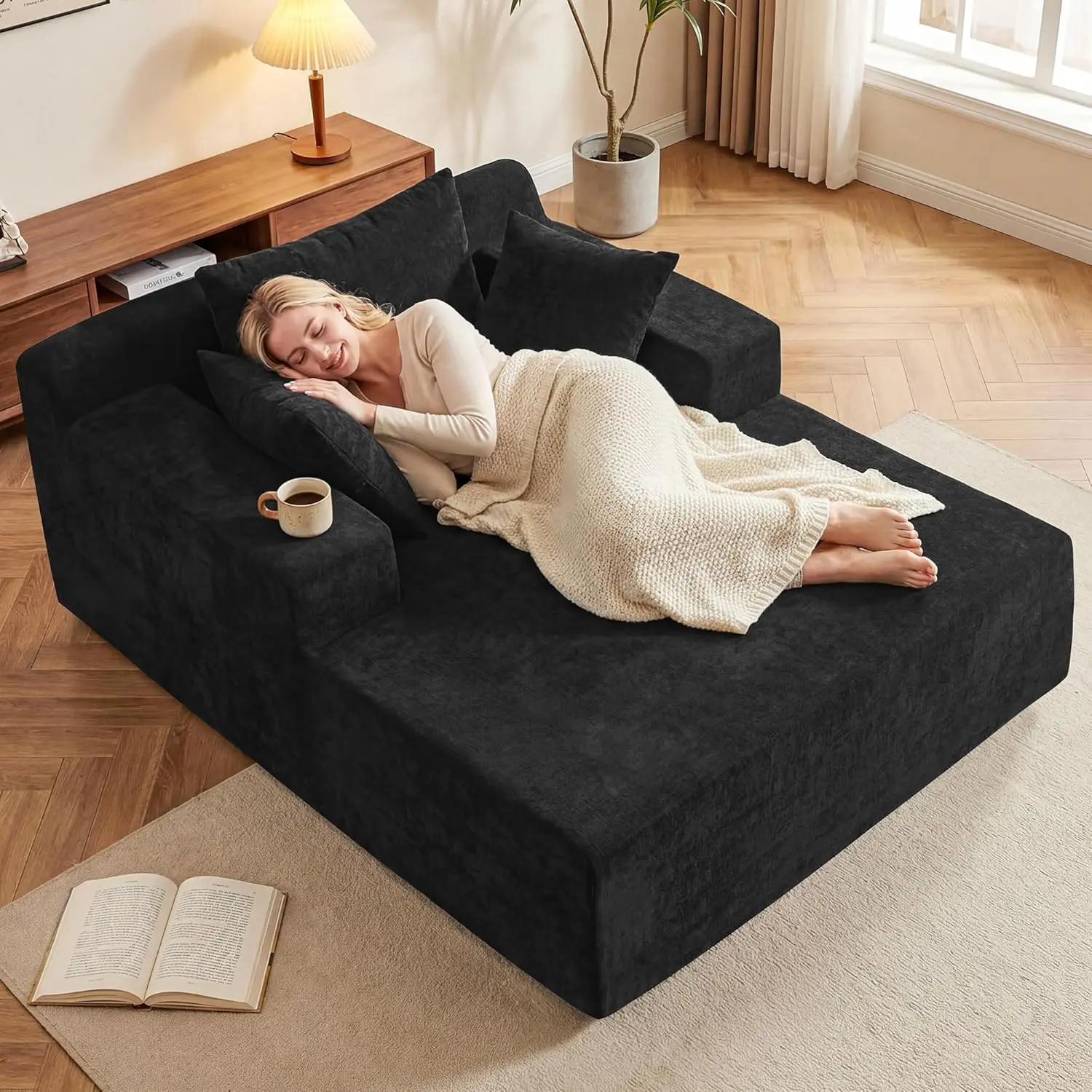 67in Indoor Oversized Corduroy Modular Boneless Sectional Couch - Corduroy Sofas, Cloud Soft Plush Furniture, No-Assembly Deep Seating Sofa Chaise Lounge, Apartment Sleeper Sofa Bed, Ideal for Watch Party, Housewarming Thoughtful Gift