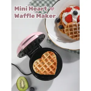 1PC Wall Plug 350-Watt 4-Inch Mini Waffle Maker Machine For Individuals, Paninis, Hash Browns, & Other On The Go Breakfast, Lunch, Or Snacks, With Easy To Clean, Non-Stick Sides,Pink Heart