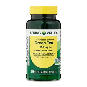 Spring Valley Green Tea Extract 500 mg Vegetarian Capsules 60 Count Dietary Supplement for Enhanced Vitality & Overall Health Gluten Free
