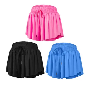 3Piece/3Pack Women's 2-in-1 Flowy Drawstring Athletic Sports Shorts with Pockets Tennis Skort Causal Spandex Workout Shorts for Summer Running Gym Wear