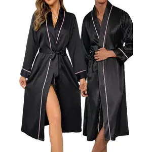 JuanSet of 2 Luxurious Satin Robes for Couples - Soft, Long Sleeve, V-Neck, Polyester Silky Sleepwear - Solid Color, Casual, All-Season, Cozy Bathrobe for Adults, for Relaxation and Lounging Dress Clothes(Sports & Outdoor)