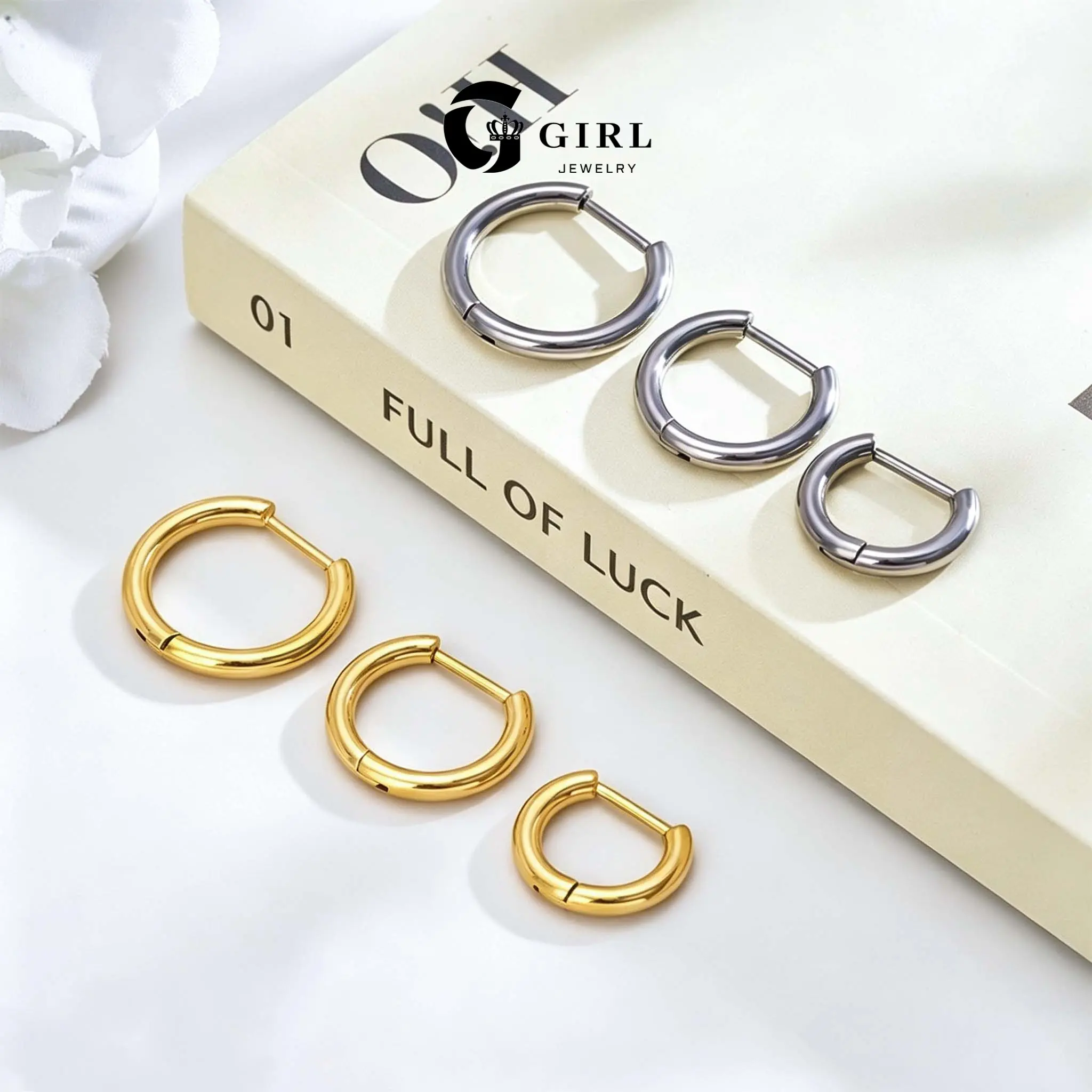 GGIRL G23 Titanium D-Hoop Earrings - Straight D-Shaped Design, Hypoallergenic, Ideal for Sensitive Ears and Newly Pierced Ears