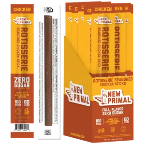 New Primal Rotisserie Chicken Meat Sticks, Zero Sugar High Protein Snack, Gluten Free Whole30 Healthy Snacks, Keto and Paleo Friendly, Jerky Meat Stick, 10g Protein, 20 Ct