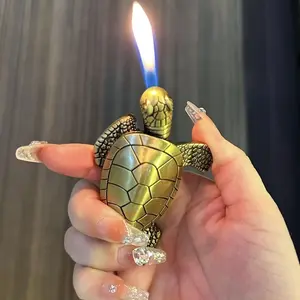 windproof Lighter, Creative Desktop GoldenTurtle Lighters, Cool Portable Adjustable SoftFlame and Refillable Butane for Men WomenFriends Gift-s (Without Butane)