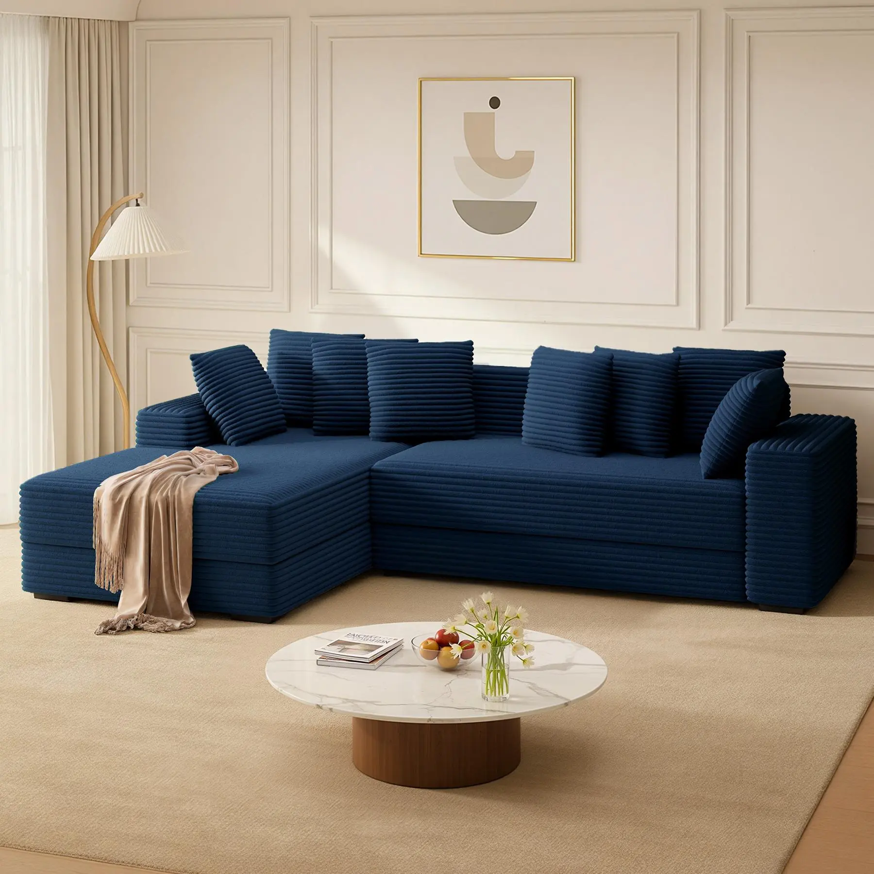 【3 Packages shipping】Sectional Cloud Couches with L Shaped Chaise, Extra Large Sleeper Couch Reversible Corduroy with 8pcs Pillows for Living Room, Bedroom
